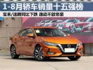 轿车销量十五强榜单 1-8月汽车销量排行榜